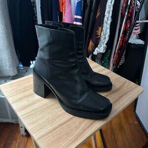 Black Square Toe Block Heel Boots – Chic & Modern